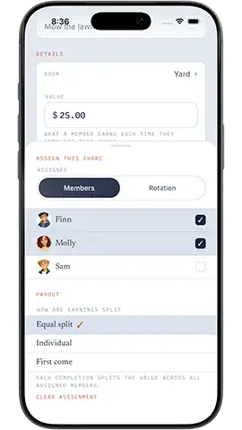 Xtra Hands Assignee screen with multiple members and payout options