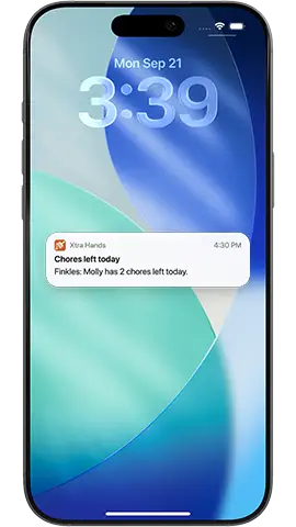 after-school Xtra Hands chore notification on a member's phone